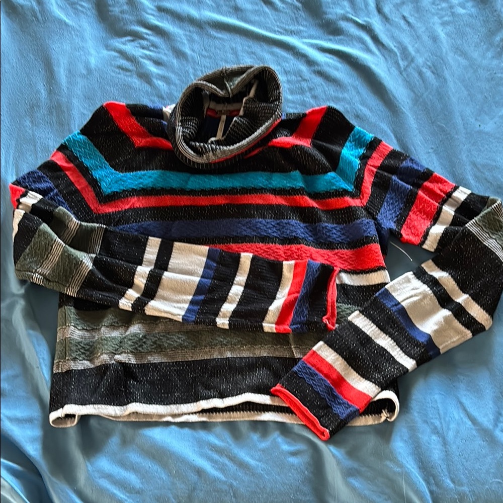 Free People Red and Blue Turtleneck Sweater